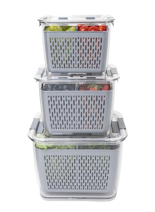 Kitchen Spaces Stackable Fridge Storage Colander Containers for Fresh Produce, Variety Pack, 3 Sizes to Organize Washed Fruits and Veggies, Snap and Seal Lids with Adjustable Vents, Hand Wash Only - Image 3